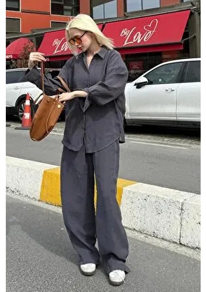 Füme Basic Kadın Gömlek Pantolon Ikili Takım MG2352