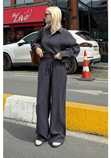 Füme Basic Kadın Gömlek Pantolon Ikili Takım MG2352 fırsatları