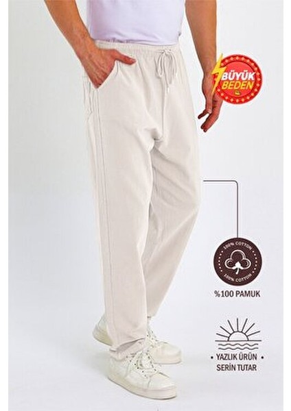 Erkek Büyük Beden %100 Pamuk Keten Görünümlü Pantolon E206