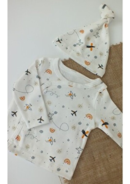 %100 Pamuk 5 Parça Unisex Uçak Model Hastane Çıkışı Takım Seti modelleri