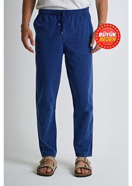 Erkek Büyük Beden %100 Pamuk Keten Görünümlü Pantolon E206