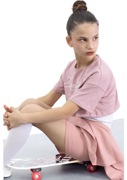 Gül Kurusu Beli Lastikli Fitilli Kız Çocuk Tenis Eteği 21042 modelleri