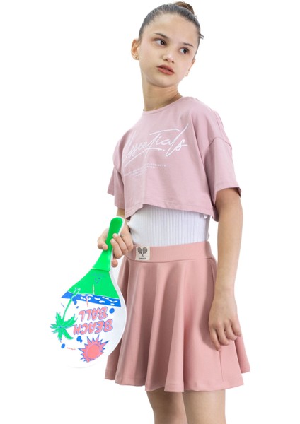 Gül Kurusu Beli Lastikli Fitilli Kız Çocuk Tenis Eteği 21042 fırsatları