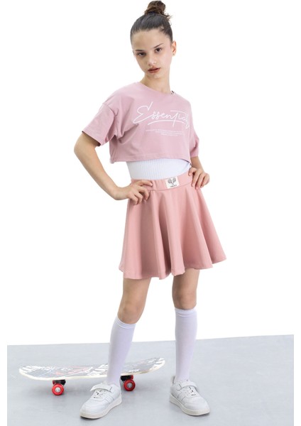 Gül Kurusu Beli Lastikli Fitilli Kız Çocuk Tenis Eteği 21042 indirimleri