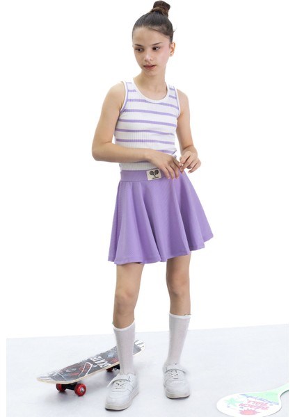 Lila Beli Lastikli Fitilli Kız Çocuk Tenis Eteği 21038