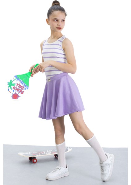 Lila Beli Lastikli Fitilli Kız Çocuk Tenis Eteği 21038 fırsatları