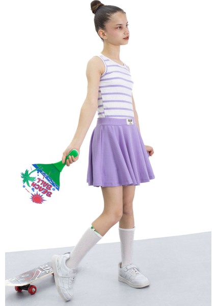 Lila Beli Lastikli Fitilli Kız Çocuk Tenis Eteği 21038 indirimleri