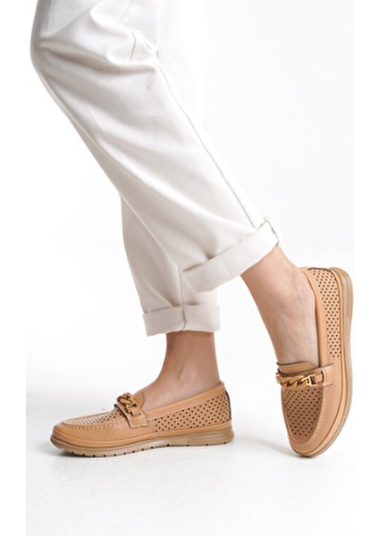 Kadın Zincir Detaylı Delikli Yumuşak Hafif Günlük Yazlık Anne Loafer Ayakkabı modelleri