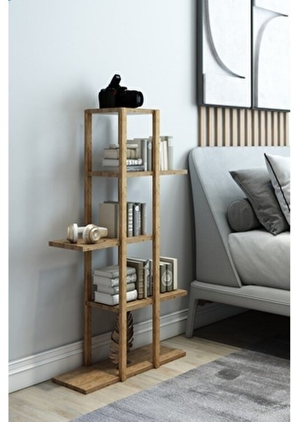 Jest Dekor 5 Katlı Banyo Rafı Ahşap Malzeme ile Dayanıklı ve Şık Tasarım 108 cm Yükseklik