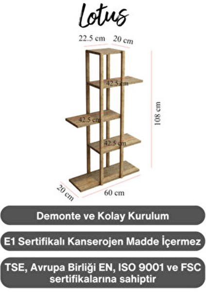 Jest Dekor 5 Katlı Banyo Rafı Ahşap Malzeme ile Dayanıklı ve Şık Tasarım 108 cm Yükseklik