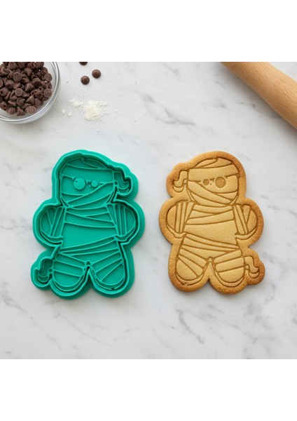 Sevimli Mumya Kurabiye Kalıbı, Cadılar Bayramı Temalı, Şekillendirici ve Damga Seti, Gıda Uyumlu