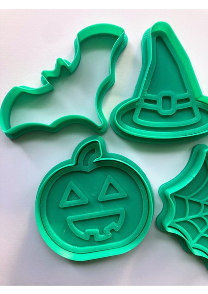 Halloween 5'li Kurabiye Kalıbı Seti, Cadı Şapkası, Balkabağı, Örümcek Ağı, Yarasa, Şeker Temalı