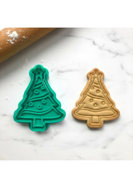 Süslü Yılbaşı Ağacı Kurabiye Kalıbı | Yıldızlı ve Desenli | Yeni Yıl Partisi Özel