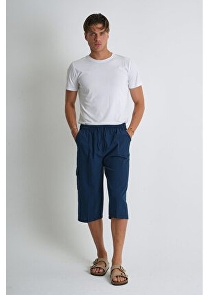 Erkek Kargo Cep %100 Pamuk Keten Görünümlü Kapri E207