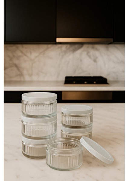 6'lı Hava Geçirmez Cam Saklama Kabı Seti - 140 cc | Kırık Beyaz Kapaklı, Sızdırmaz Saklama Kabı