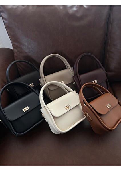 Kadın Gold Kilit Detaylı Ayarlanabilir Askılı Taba El Omuz ve Çapraz Çanta Mona