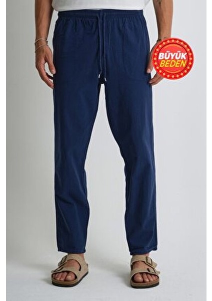 Erkek Büyük Beden %100 Pamuk Keten Görünümlü Pantolon E206