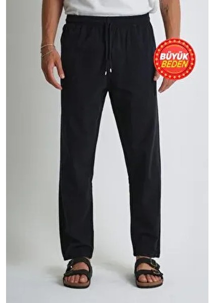 Erkek Büyük Beden %100 Pamuk Keten Görünümlü Pantolon E206