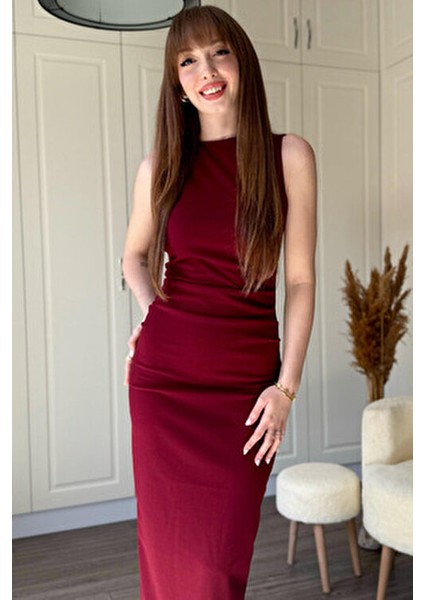 Drapeli Midi Bordo Elbise