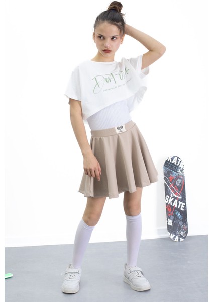 Bej Beli Lastikli Fitilli Kız Çocuk Tenis Eteği 21040 fiyatları