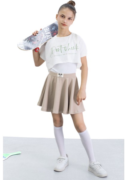 Bej Beli Lastikli Fitilli Kız Çocuk Tenis Eteği 21040 fırsatları