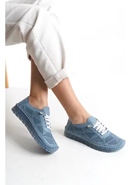 Hakiki Deri Delikli Yazlık Yumuşak Rahat Esnek Bağcıklı Günlük Anne Casual Kadın Ayakkabı