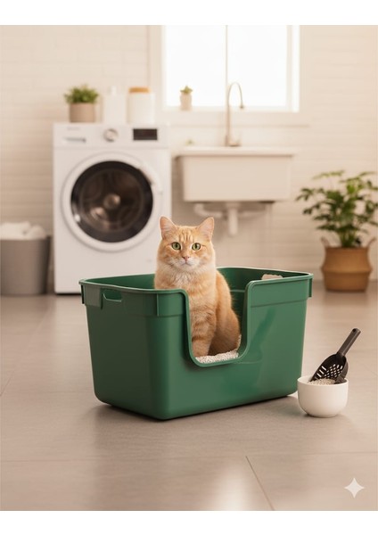 Tanos Dekoratif Büyük Yarı Kapalı Kedi Tuvaleti (Kürek Hediyeli)