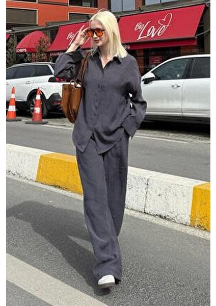 Füme Basic Kadın Gömlek Pantolon Ikili Takım MG2352 indirimleri