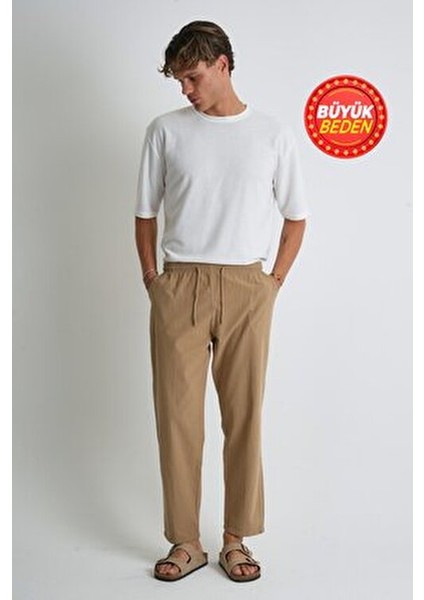 Erkek Büyük Beden %100 Pamuk Keten Görünümlü Pantolon E206