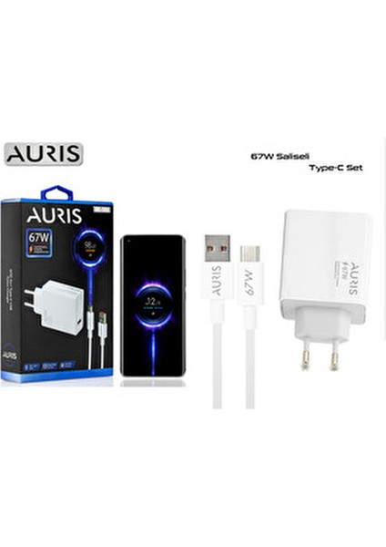 Auris 67 Watt Hızlı Şarj Aleti Type C Kablo + USB Şarj Başlığı Yüksek Hızlı Şarj Göstergesi Çıkaran fiyatları