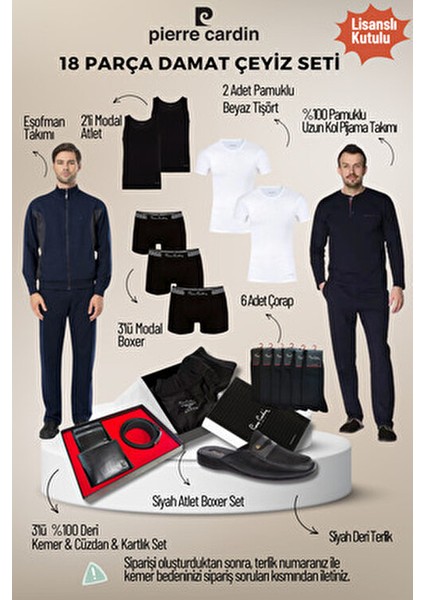 Erkek Lisanslı Kutulu Lacivert 18'li Damat Çeyiz Seti QÇS.6EY.TK.Z5K65.18.L