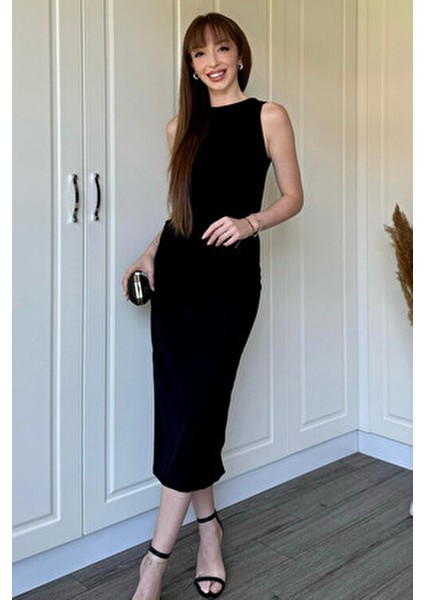 Drapeli Midi Siyah Elbise modelleri