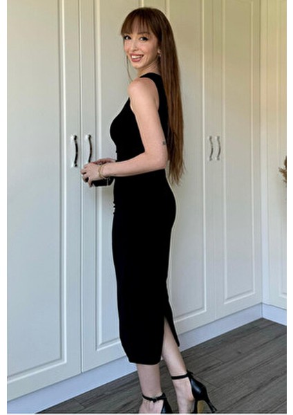 Drapeli Midi Siyah Elbise indirimleri