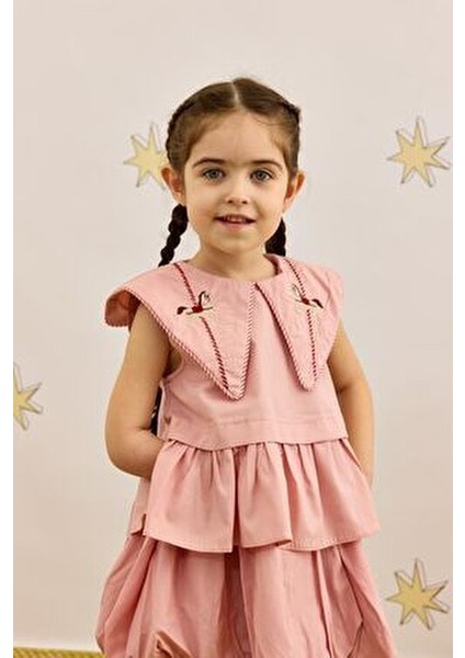 Peplum Gömlek Kız Çocuklar İçin Düz Pembe Renkli Şık Askılı Model fiyatları