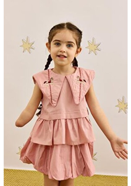 Peplum Gömlek Kız Çocuklar İçin Düz Pembe Renkli Şık Askılı Model modelleri