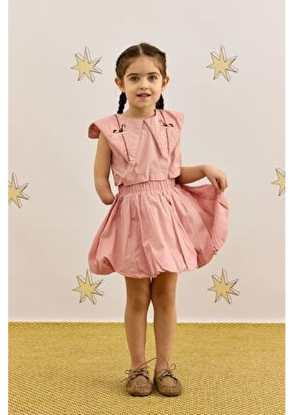 Peplum Gömlek Kız Çocuklar İçin Düz Pembe Renkli Şık Askılı Model