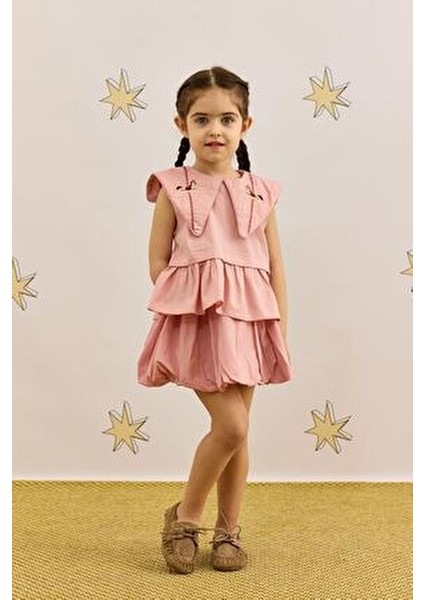 Peplum Gömlek Kız Çocuklar İçin Düz Pembe Renkli Şık Askılı Model