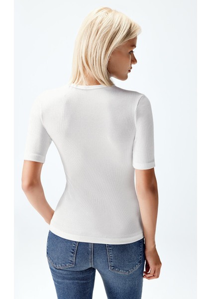 Kadın Modal Fitilli T-Shirt Ekru Renk fiyatları