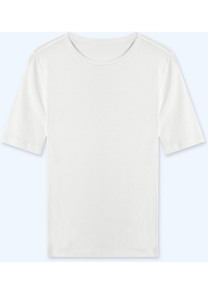 Kadın Modal Fitilli T-Shirt Ekru Renk modelleri