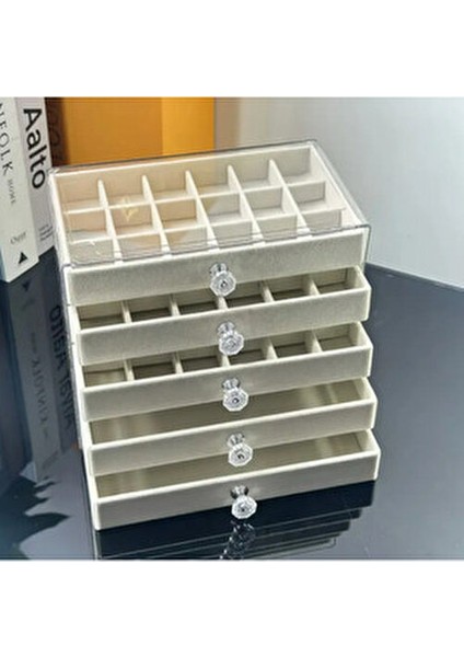 5 Katlı Şeffaf Akrilik Kadife Takı Kutusu Yüzük Kolye Küpe Bileklik Organizeri