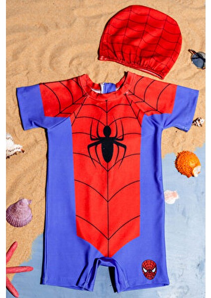 Baskılı Boneli Erkek Çocuk Yüzücü Mayosu