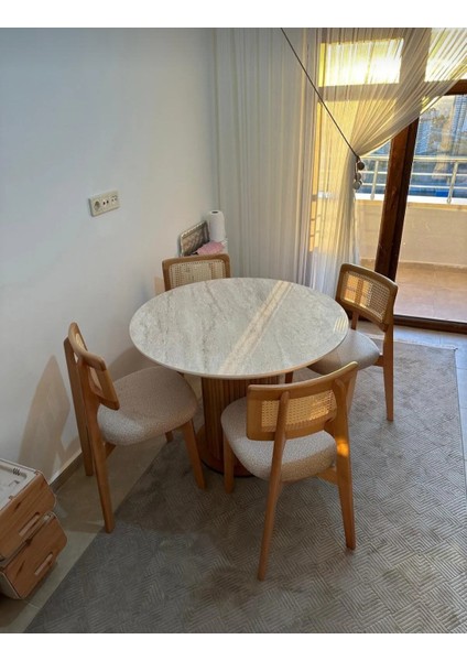 Ahşap Zion Hasırlı Masa ve Sandalye Takımı 4sandalye1 Adet 100CM Yuvarlak Masa modelleri