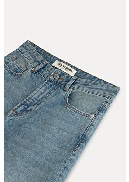 V1910 Yüksek Bel Paçası Yırtmaçlı Jean