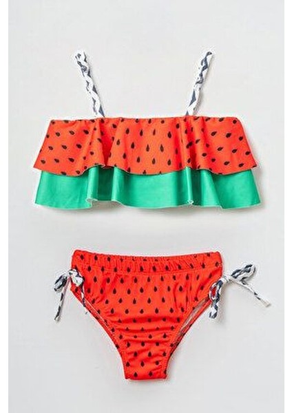 Kız Çocuk Bikini Takımı Karpuz Deseni ile Eğlenceli Yaz Stili 2 Parça