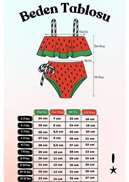 Kız Çocuk Bikini Takımı Karpuz Deseni ile Eğlenceli Yaz Stili 2 Parça