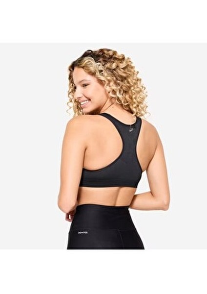 Yüzücü Sırt Dikişsiz Sporcu Sütyeni - Orta Destek - Siyah modelleri