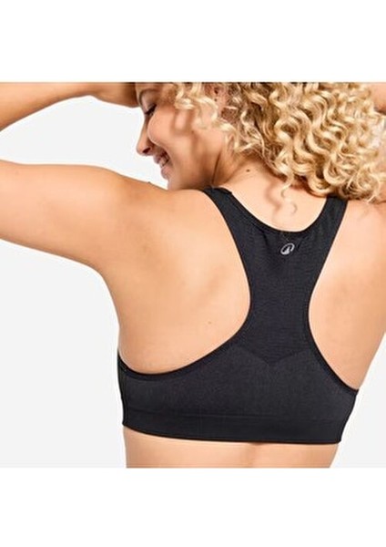 Yüzücü Sırt Dikişsiz Sporcu Sütyeni - Orta Destek - Siyah fırsatları