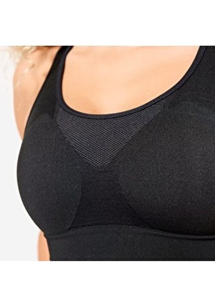 Yüzücü Sırt Dikişsiz Sporcu Sütyeni - Orta Destek - Siyah indirimleri