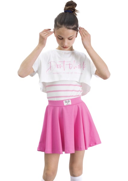 Pembe Beli Lastikli Fitilli Kız Çocuk Tenis Eteği 21039