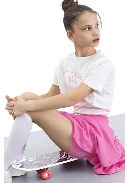 Pembe Beli Lastikli Fitilli Kız Çocuk Tenis Eteği 21039 modelleri